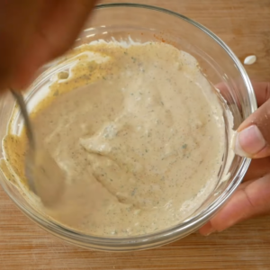 The image shows the process of Preparing Chipotle Crema for baja shrimp taco recipe