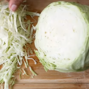 the image shows the process of making cabbage slaw