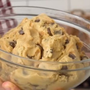 this image shows edible cookie dough in a bowl ready to serve